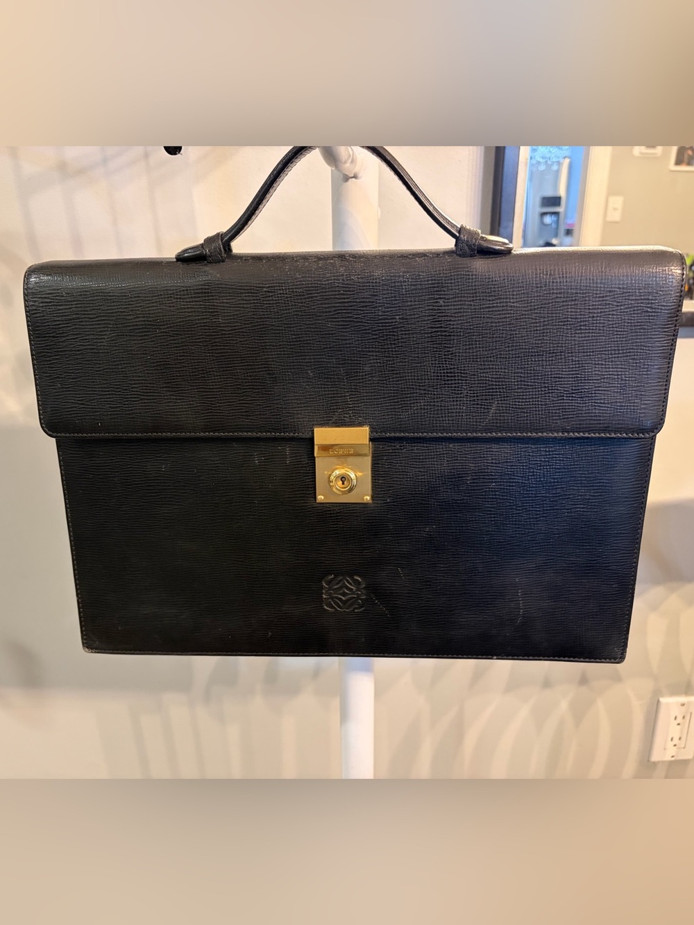 Loewe Black Leather Briefcase with Gold-Tone Lock